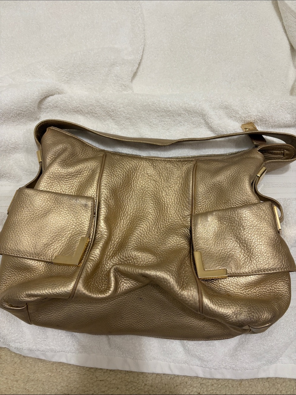 Gold Pebbled Leather Shoulder Bag